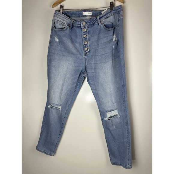 KanCan High Rise Mom Jeans Distressed Button Fly Blue Denim Plus Size 3XL - Picture 2 of 8